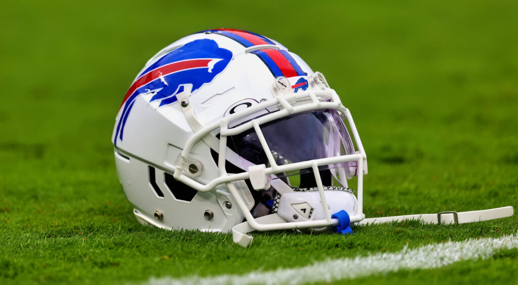 Buffalo Bills helmet on the field at AT&T Stadium.