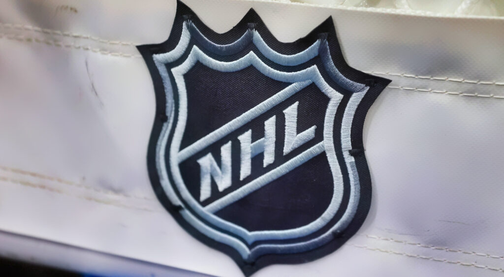 An NHL logo shown in UBS Arena.