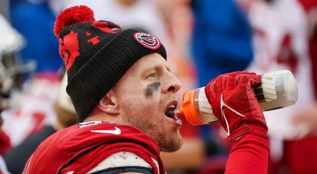 JJ Watt squirting water in his mouth