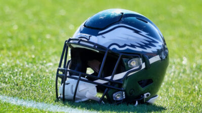 Philadelphia Eagles helmet on the ground