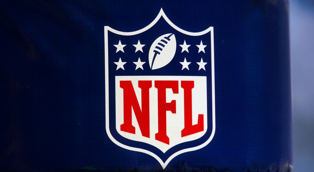 NFL logo shown on goal post in 2008 game.