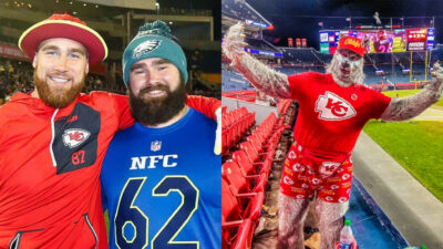 Photo of Travis and Jason Kelce and photo of ChiefsAholic
