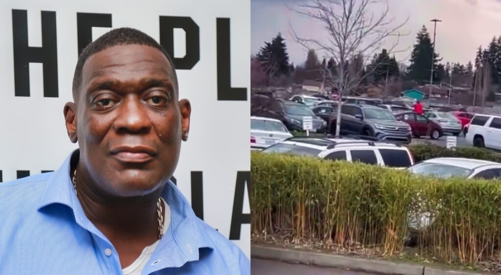 Photo of Shawn Kemp close up and photo of Shawn kemp in a parking lot