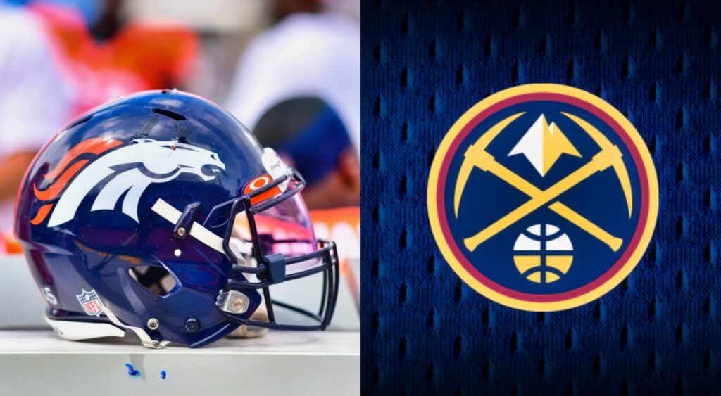 Broncos helmet. Nuggets logo