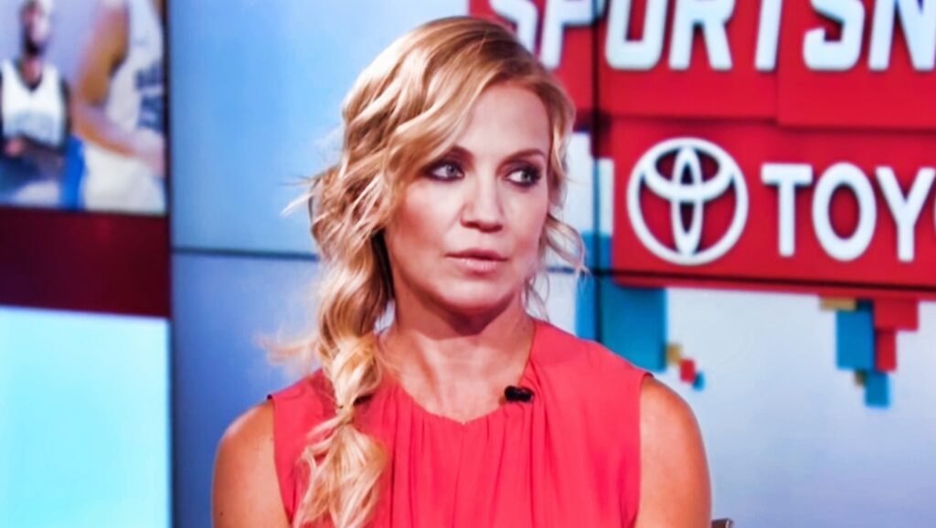 Michelle Beadle looks on while on the ESPN set.