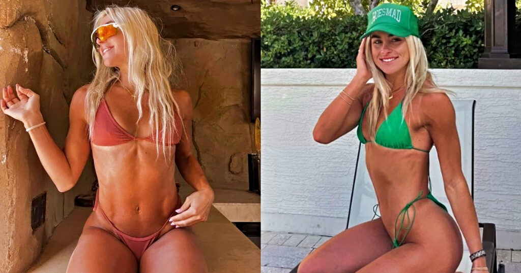 Photo of Hanna Cavinder in bikini and photo of Haley Cavinder in bikini