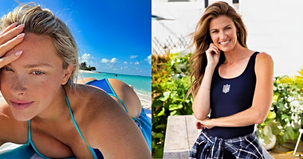 Left Camille Kostek in bikini and right Erin Andrews in tanktop.