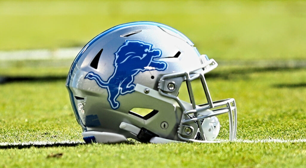 Detroit Lions helmet on grass