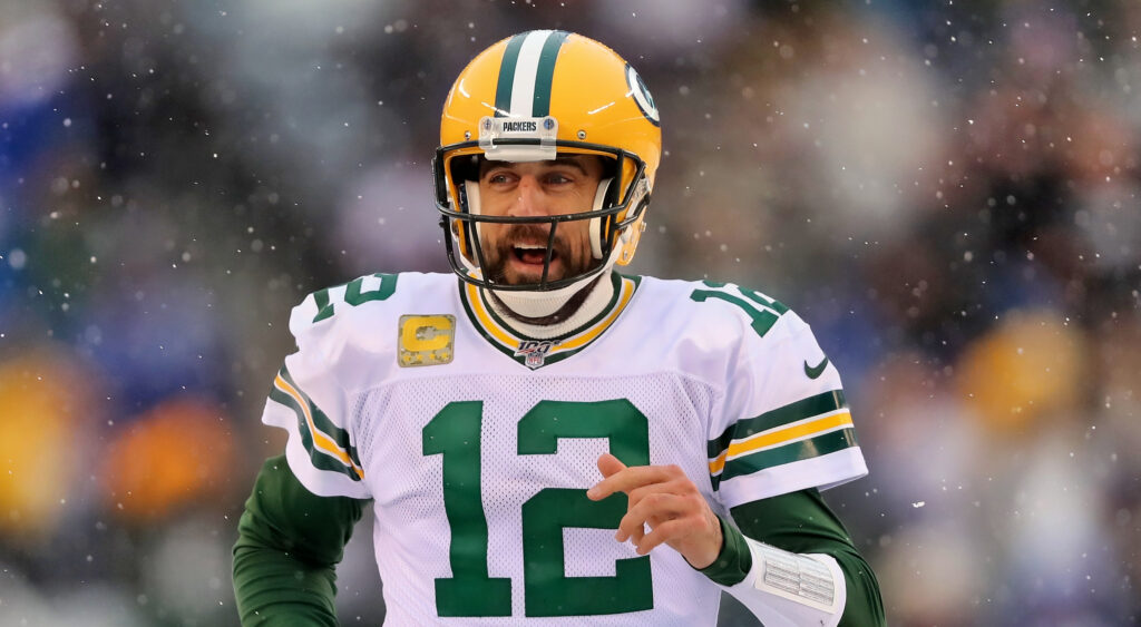 Aaron Rodgers smiling.