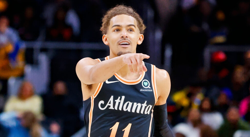 Trae Young pointing during a game