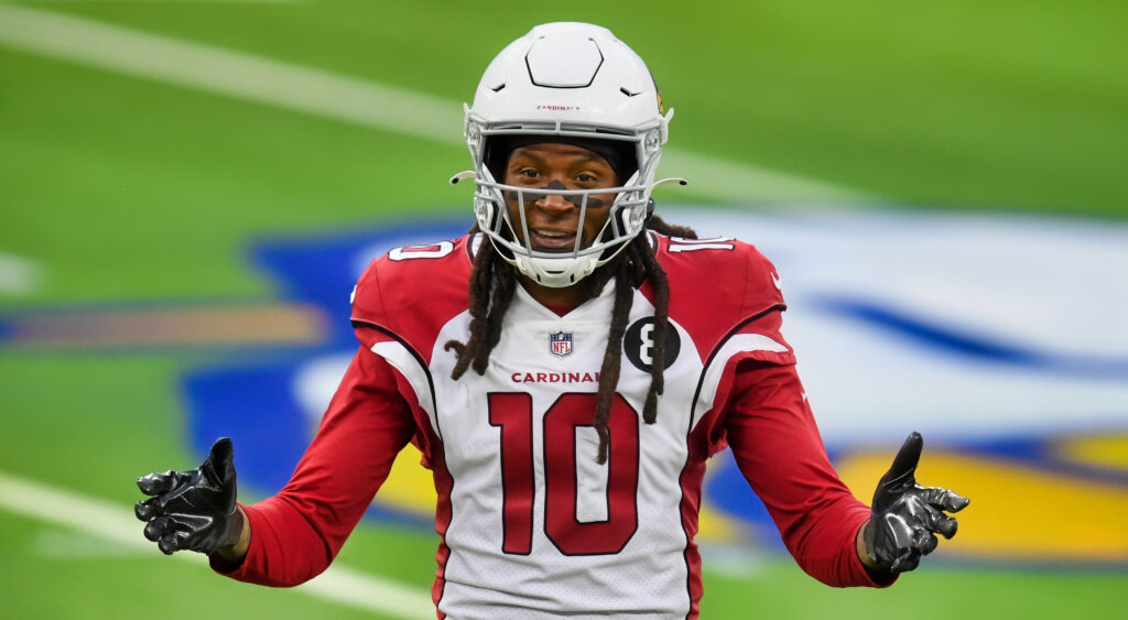 DeAndre Hopkins reacts to a call during a game