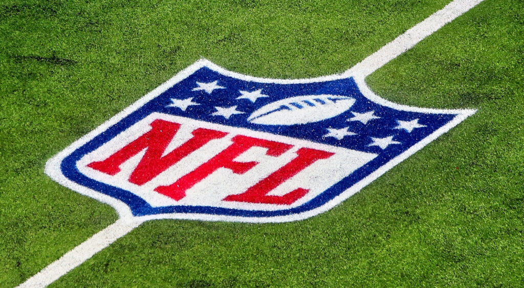 NFL logo shown on the field at SoFi Stadium.
