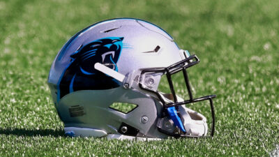 Carolina Panthers helmet in grass