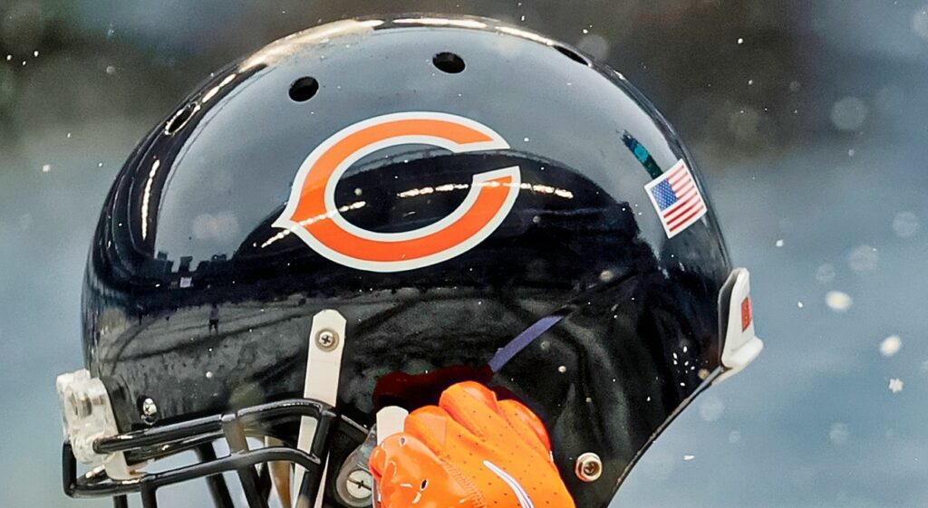 Chicago Bears Player Holds Up His Helmet