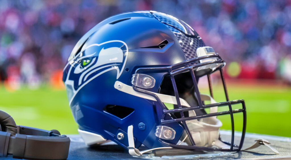 A Seattle Seahawks' helmet shown at Allianz Arena.