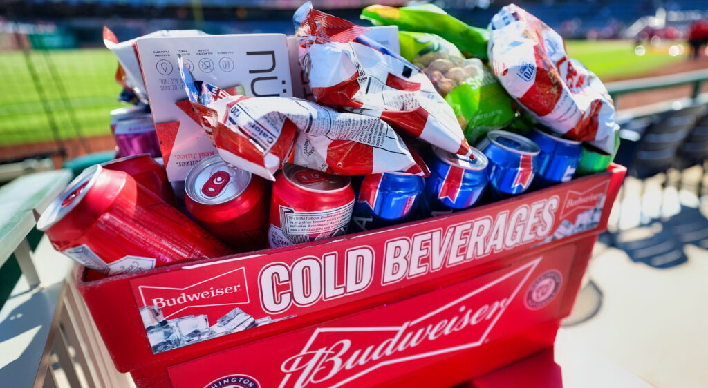 MLB beer and snacks shown at Nationals Park.