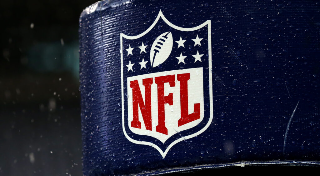 An NFL logo shown on a goal post before 2015 NFC Championship Game.
