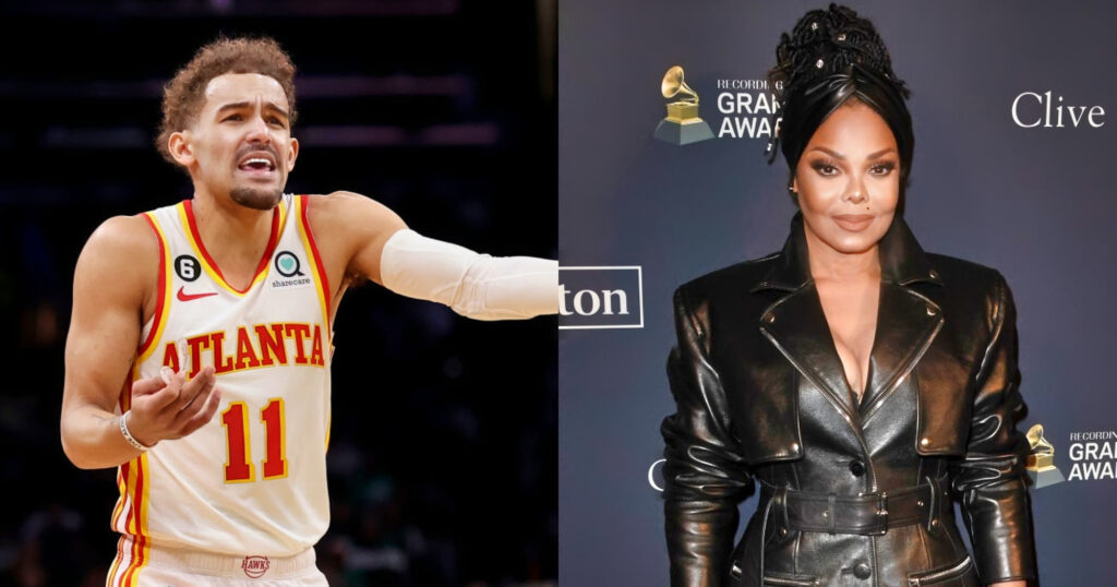 Janet Jackson posing in black. Trae Young complaining