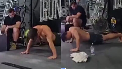 Photos of new record holder for most push-ups done in an hour Lucas Helmke doing push-ups