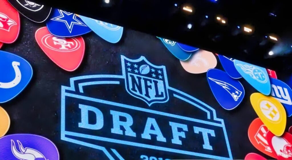 The NFL Draft logo with team logos.