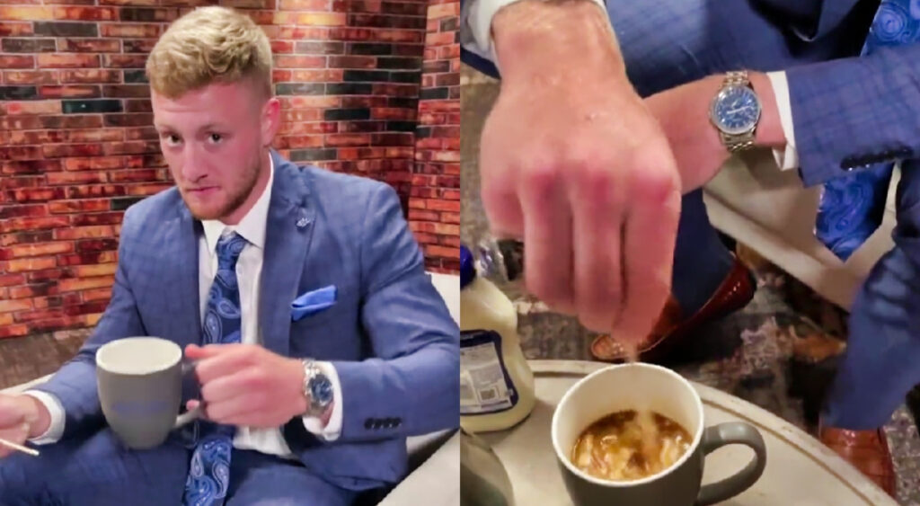 Photos of Will Levis putting mayo in coffee