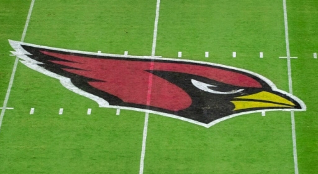 Arizona Cardinals logo on a football field