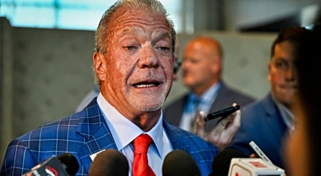 Colts Owner Jim Irsay speaking to reporters.