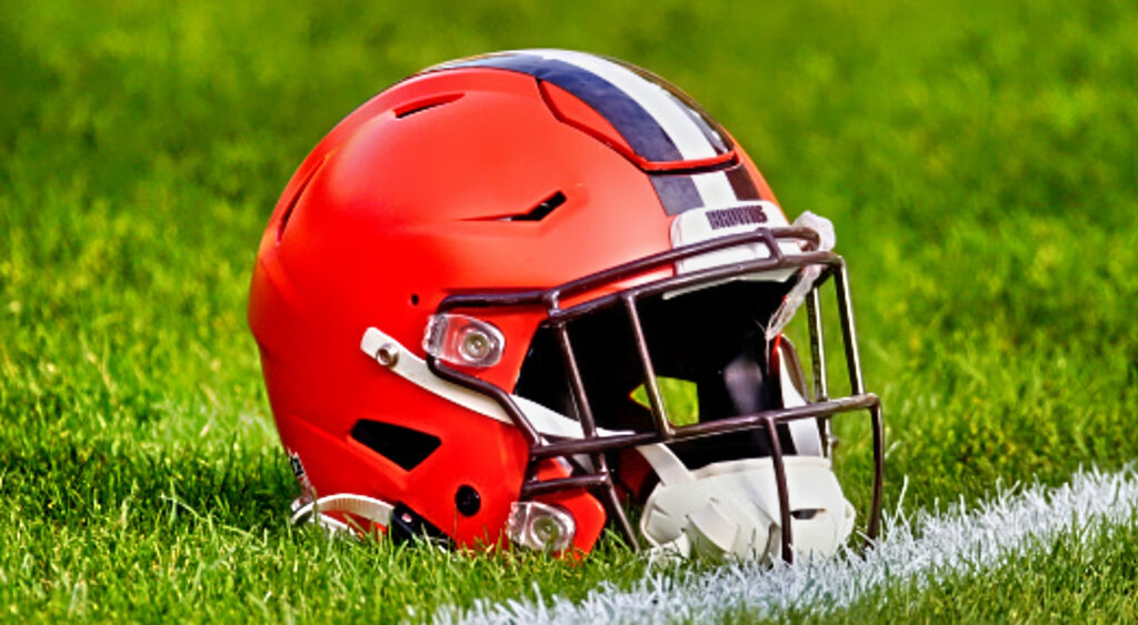 Cleveland Browns helmet on field.
