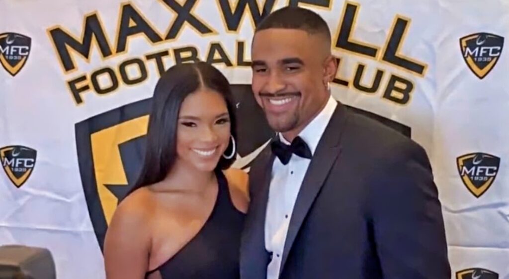 Jalen Hurts poses with his wife Bry Burrows