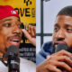 Photos of DeMar DeRozan and Paul George speaking during a podcast