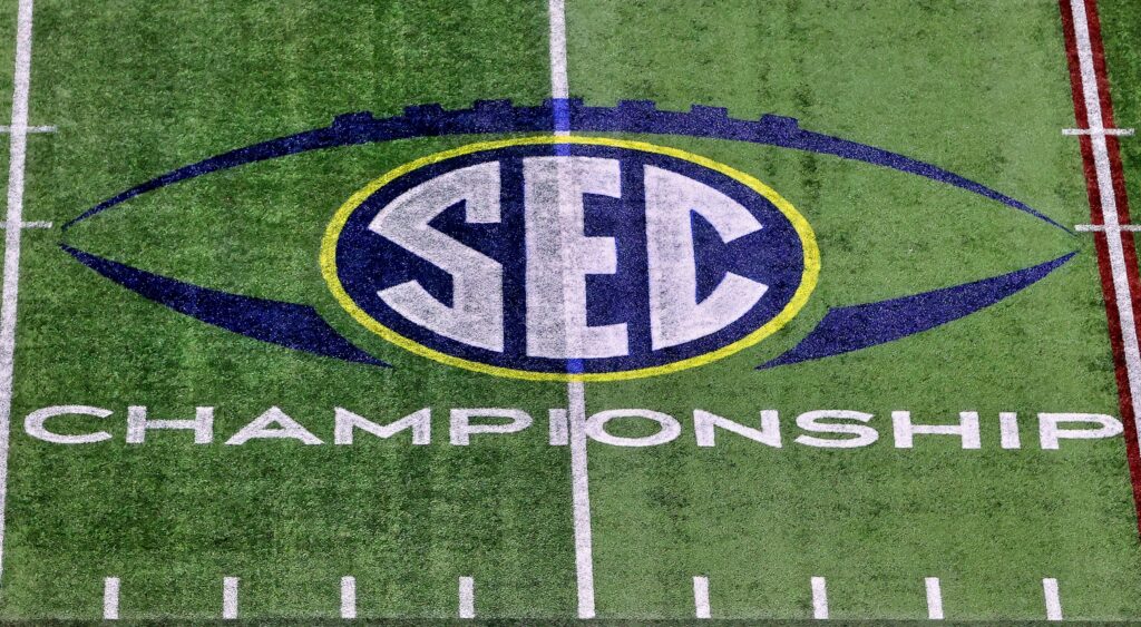SEC Championship logo on the field.