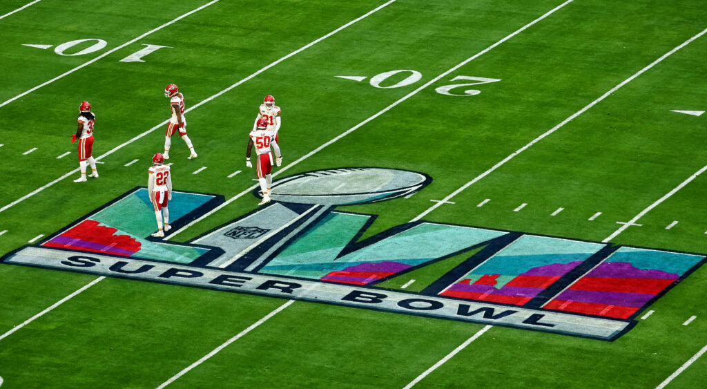 Super Bowl 57 logo shown at State Farm Stadium.