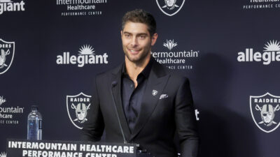Jimmy Garoppolo smiling at introductory press conference