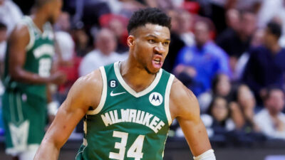 Giannis flexing and making a face