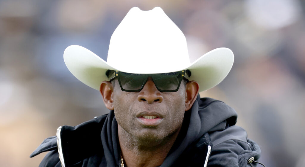 Colorado Buffaloes' head coach Deion Sanders looking on during spring game.