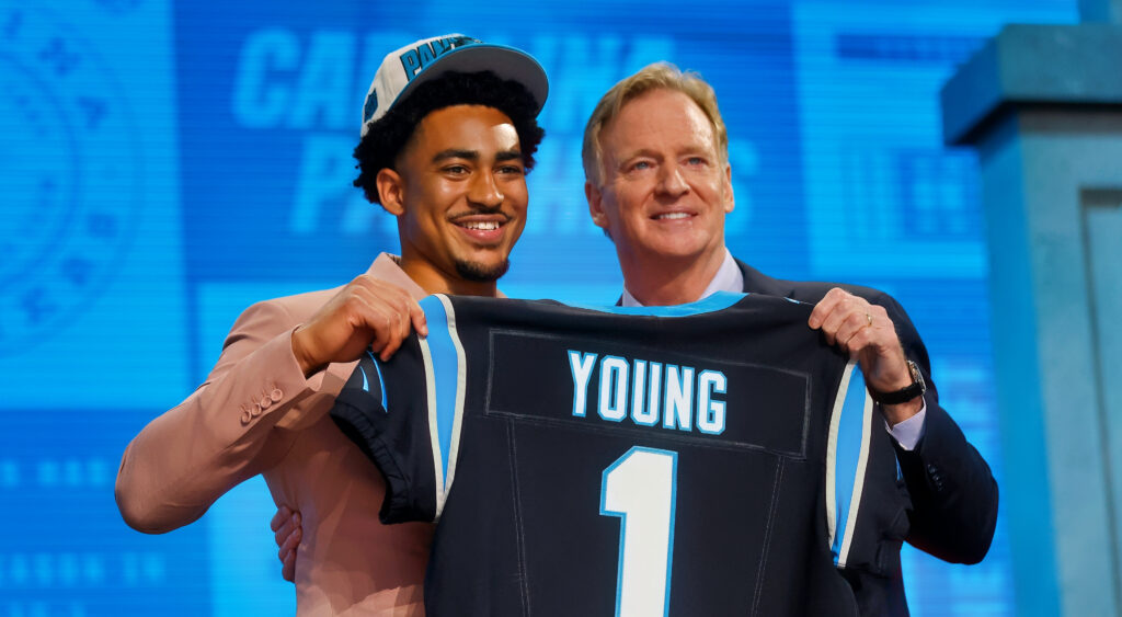 Bryce Young and Roger Goodell at nfl draft 