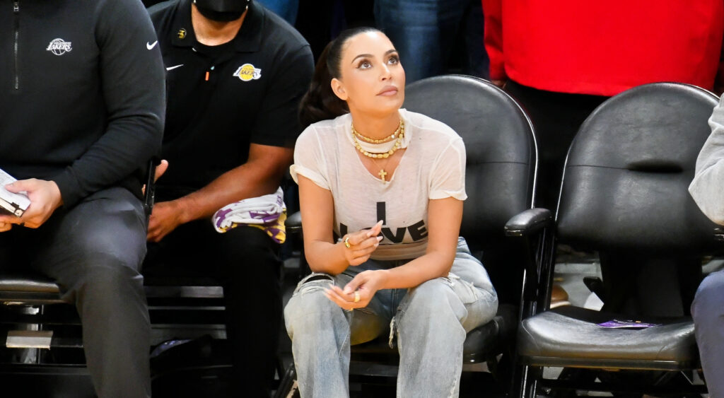 Kim Kardashian sitting courtside at Lakers game