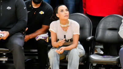 Kim Kardashian sitting courtside at Lakers game
