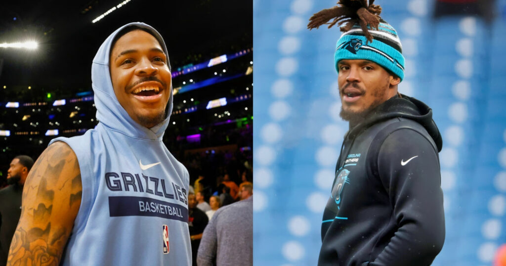 Ja Morant smiling. Cam Newton in Panthers gear