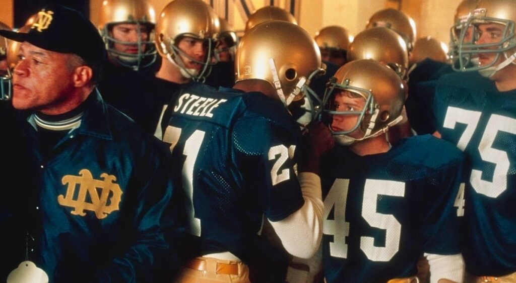 A screengrab from the Movie "Rudy," in the locker room prior to the final game.
