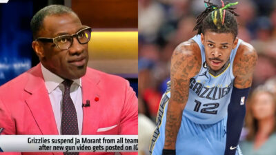 Photo of Shannon Sharpe on Undisputed and photo of Ja Morant with his hands on his knees