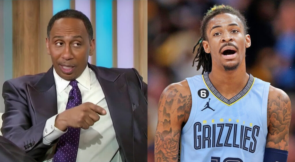 Photo of Stephen A. Smith amd photo of Ja Morant with his mouth open