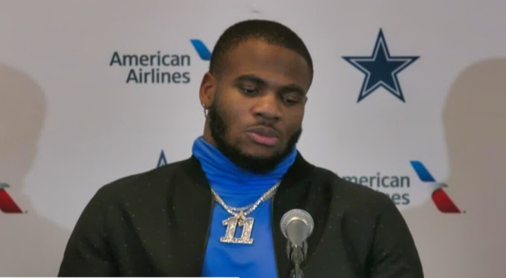 Micah Parsons looking distraught at press conference