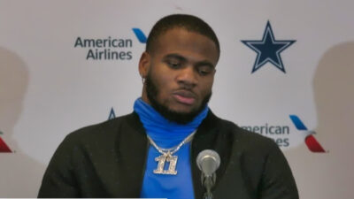 Micah Parsons looking distraught at press conference
