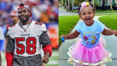 Shaquil Barrett smiling. His daughter smiling