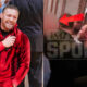 Photo of Conor McGregor in red outfit and still of Conor McGregor outside of Miami Heat restroom