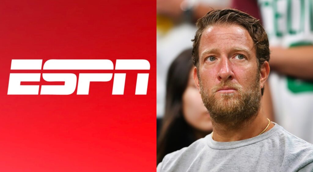 Split image of ESPN logo and Dave Portnoy.