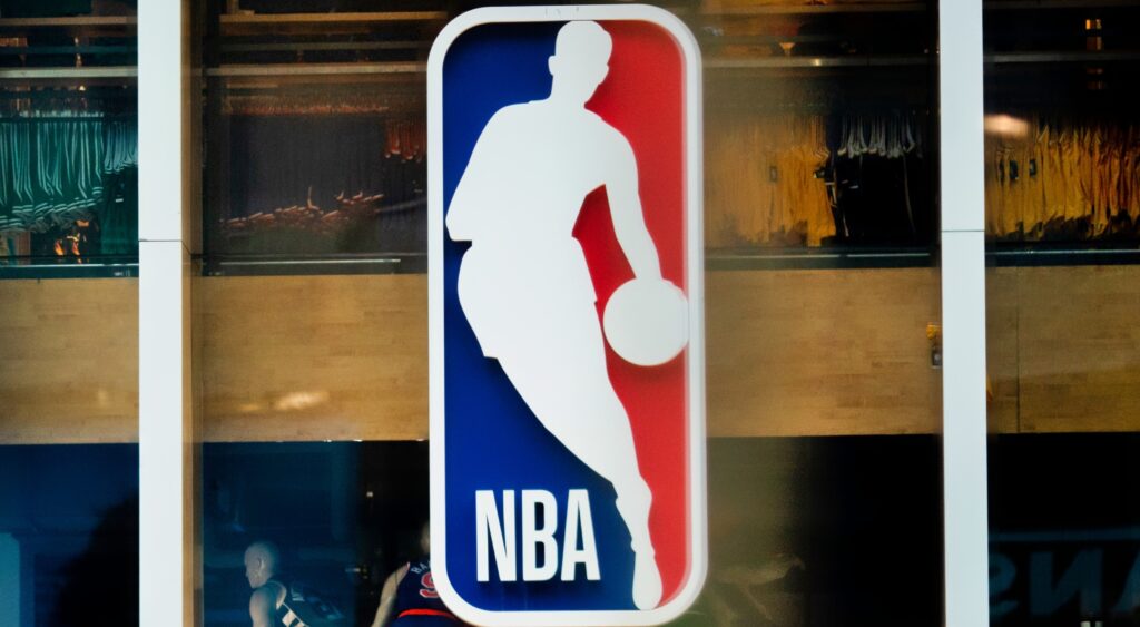 The NBA logo at the NBA store in New York.