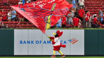 Cardinals mascot flying team flag