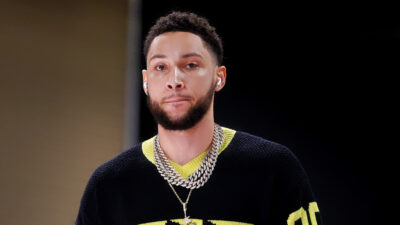Ben Simmons in street clothes and jewelry